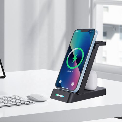 Cargador inalámbrico 3 en 1 de 10 W, soporte de escritorio plegable con adaptador de fuente de alimentación, compatible con iPhone - Imagen 2