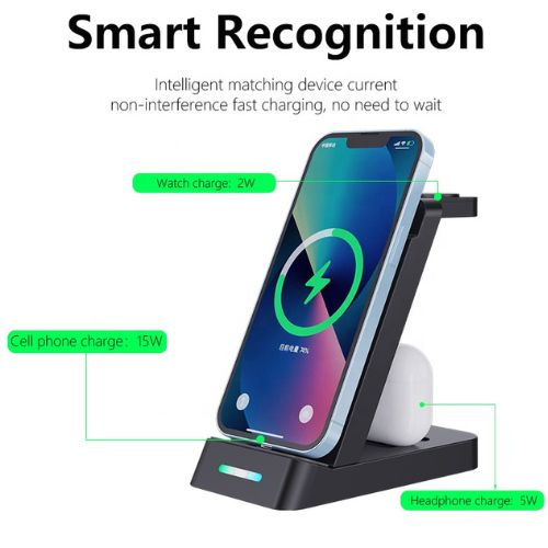 Cargador inalámbrico 3 en 1 de 10 W, soporte de escritorio plegable con adaptador de fuente de alimentación, compatible con iPhone - Imagen 4
