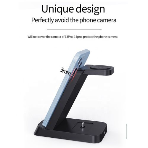 Cargador inalámbrico 3 en 1 de 10 W, soporte de escritorio plegable con adaptador de fuente de alimentación, compatible con iPhone - Imagen 3